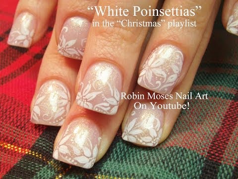 Nail Art - White Christmas Poinsettias
