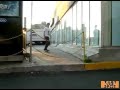 Skateboard jump over chain face plant