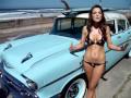 Swimsuit Bikini Centerfold Model Daniella wity a 1957 Chevy in Mission Beach