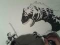 Drawing 'Heroes' painting - 'Hiro and T-Rex'