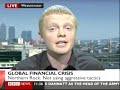 Andrew Fisher (LEAP Co-ordinator) being interviewed about the repossession rate of nationalised bank Northern Rock.