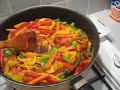onion, carrot, red/yellow/green capsicum, all cut to julien thin slice, oil, salt, pepper and curry paste