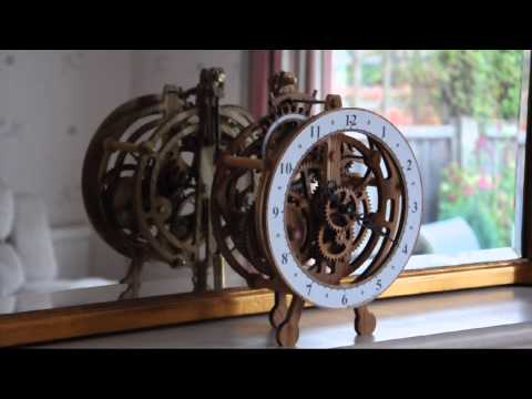 Brian Law - Clock 14 prototype build, has a spring to drive the movement and larger number of gears in the gear train to improve the visual aesthetic, Inlaid engraved di...