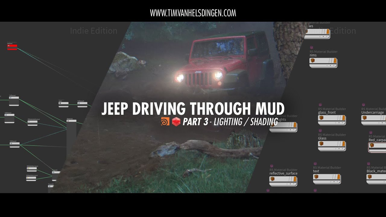 Jeep Driving Through Mud Tutorial - Part 03 - Scene assembly, lighting, shading