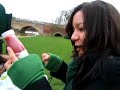 Carla reading off an Innocent Smoothie bottle.