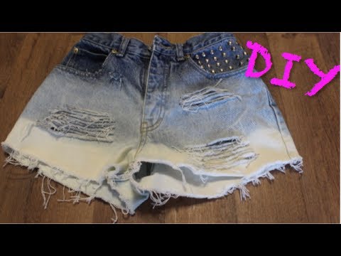 Distressed - Easy tutorial on how to make super fab distressed ombre high-waisted studded shorts! *THUMBS UP for more DIY's!* VIDEO ON MY HAIR: http://www.youtube.com/wat...