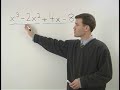 Access full lesson containing this video at: www.yourteacher.com Students learn to factor a polynomial that has four terms by grouping the first two terms together and the last two terms together, then factoring out the Greatest Common Factor from each group. For example, to factor ax -- ay + cx -- cy, the first step is to factor out an 
