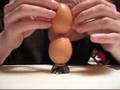 Eggs stacked balanced end to end