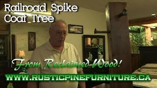 Rustic Pine or Elm Railroad Spike Coat Tree