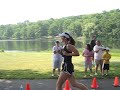 maribeth crossing the finish line at the rockaway rotary/ pam miller 5k race on june 2, 2007
