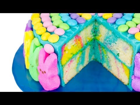 Marbled Easter Cake with Rabbit Peeps and Easter M&M's from Cookies Cupcakes and Cardio