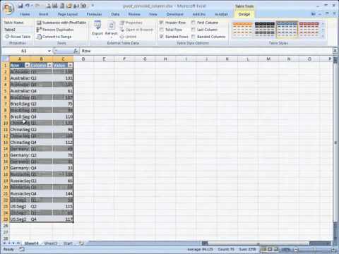 how to turn excel row into a column