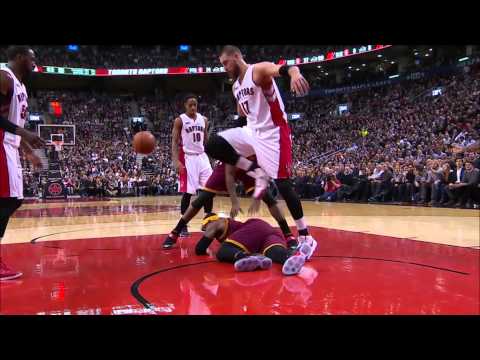 LeBron James didn't want any help from Jonas Valanciunas after being flagrantly fouled (3-4-15)