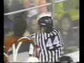 matthew barnaby goes after claude lemieux and a scrum ensues.  rob ray then gets ahold of lemieux and the scrum starts again.  ray then pounds lemieux.  i have no idea why ray needed to take his jersey off to fight lemieux though.
