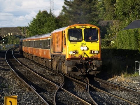 Dublin Cork Line - Iarnród Éireanns 201 class No.213 pulls a rake of BREL built MK2s away from a signal check at Hazelhatch on the Dublin-Cork main line on 12-August-2007. From...