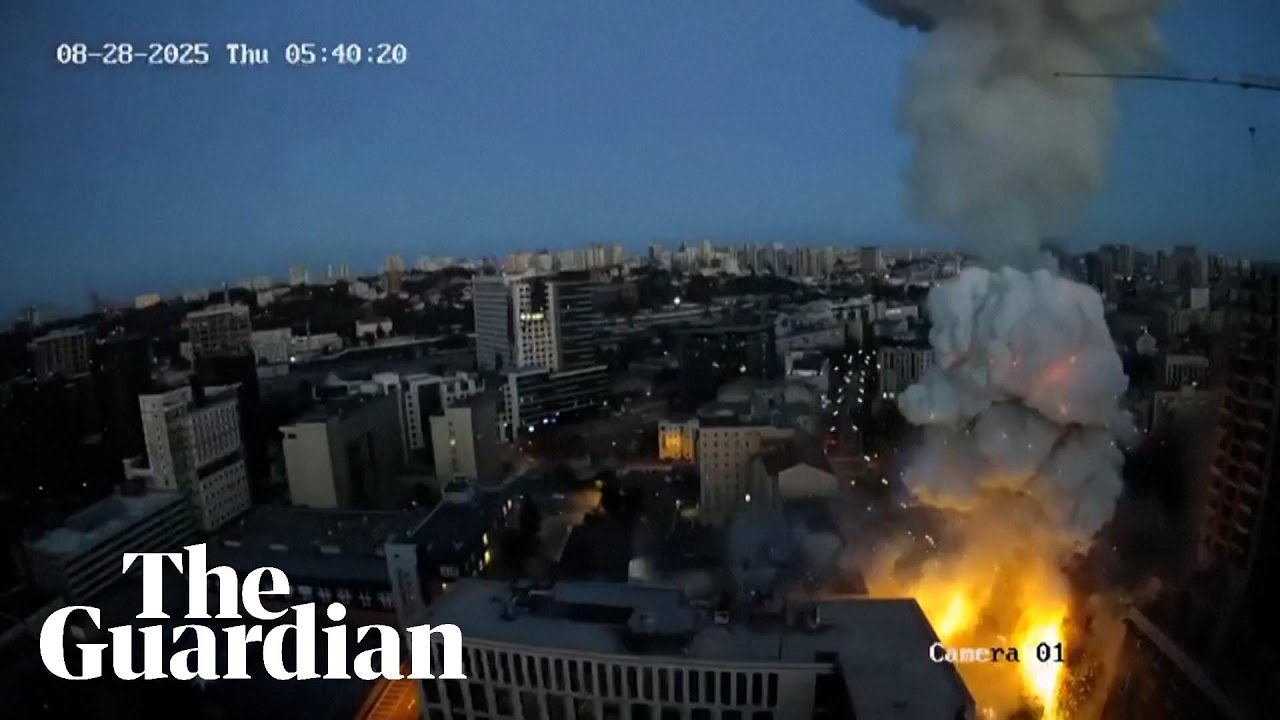 CCTV footage shows overnight strikes on Kyiv