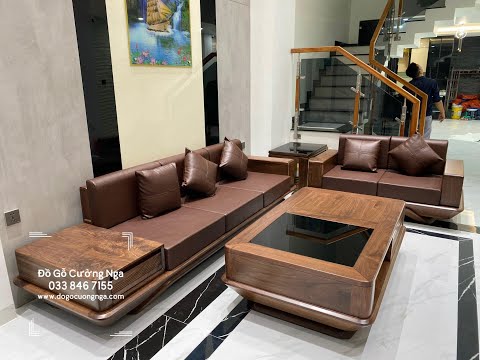 Sofa gỗ óc chó văng thuyền cao cấp kèm nệm 