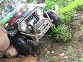Difficult 90 deg turn around a big rock, down a river