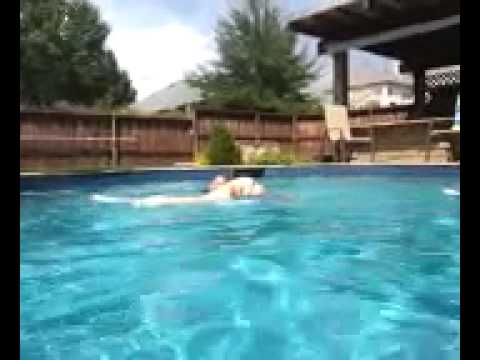 “Bella” can tow her little human across the pool!  Good girl, Bella!