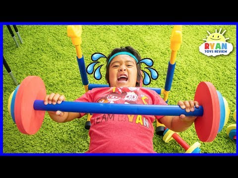 Ryan Pretend Play Working out to be strong and learn Why We Sweat!!!
