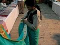 wearing a sari