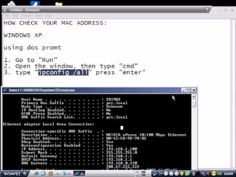 how to obtain mac address windows xp