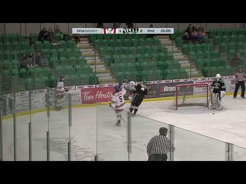 #18 Mattias Schoffner uses his speed to beat the D man to the puck and set up the second goal of the night vs Okotoks