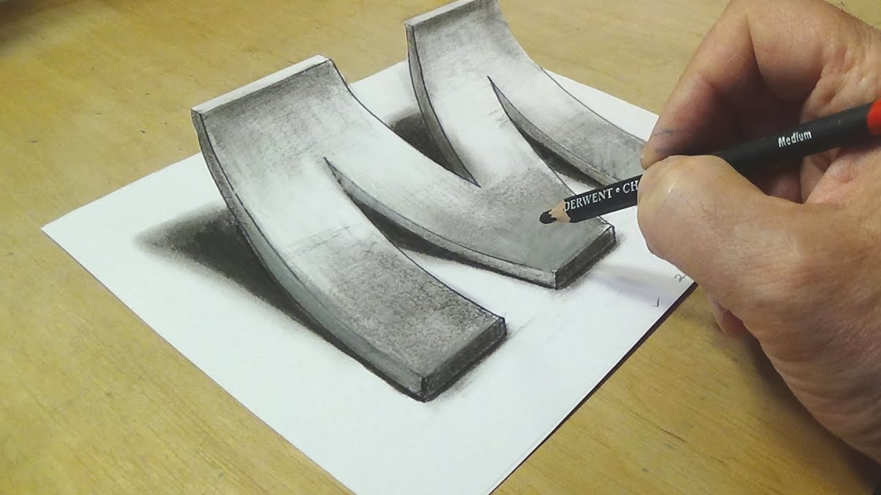 How to Draw 3D pencil drawing Letter M - 3D Drawing tutorial By Vamos