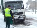Jack-knifed lorry in the snow