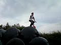 Oli and Dayo on hay bails