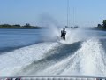After a couple of failed tries to cheek outside the wake, I planted my feet in the wake.  Bit rough, but it beats the heck out of getting dragged for a mile...