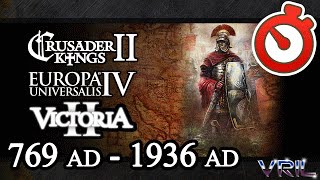 CK2 to EU4 to V2 Mega Campaign 769 AD - 1936 AD Timelapse