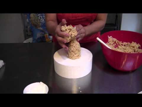 how to attach rice krispies to cake