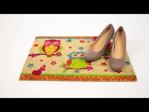 Fußmatte aus Kokos mit Eulen-Motiv