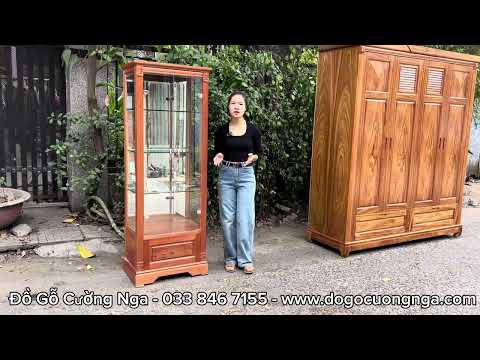 Tủ rượu gỗ xoan đào hiện đại 65x1m77