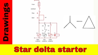 Star-delta starter control and power circuit diagr