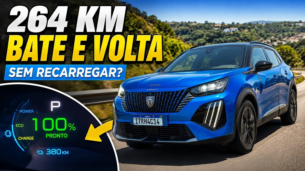 Saí com 100%…e encarei 264 KM com o E-2008 na estrada!⚡️🔋