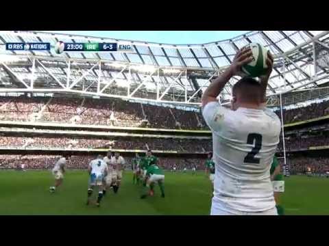 Sean O'Brien receives knock taking on England midfield, Ireland v England, 1st March 2015