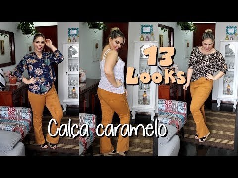 calça caramelo com blusa azul