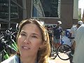 Denver, August 26th, 2008 - M.S. Bellows interviews one of the workers at a Freewheelin - a bike lending program that lets anyone with an ID and a credit card (for security only) borrow a bicycle free of charge during the convention. Freewheelin has seven 