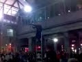 juggling with knives while balancing on a ladder   
