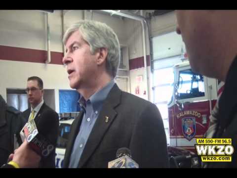 Governor Rick Snyder interviews about law enforcement tour in Kalamazoo Governor Rick Snyder interviews about law enforcement tour in Kalamazoo