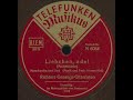telefunken master 20172, rec. berlin, october 1934.
kurt richter (tenor & g), hans hahn (tenor & g), heinz d�wert (baritone & g), erwin teichmann (bass & g).
this group started about 1930, at first calling themselves ?die vier wedding boys after the part of berlin where they worked as street musicians. after continuously working the backyards for about two years, the group was invited to do some radio broadcast that in turn led to a first recording contract. after the first successes of the group tenor richter decided to turn professional, which made a change of their line-up inevitable - in fact, none of the original musicians except richter (who now also gave his name to the ensemble) remainded. between 1933 and 1939 the group was a big success with the more conservative crowd, mainly singing folk songs and the kind of repertoire that proved to be popular on the streets in their starting years. rarely were they featured on dance band records, and they generally avoided more uptempo material. yet they were popular not only in germany, but also toured italy and poland with considerable success. they disbanded when the war started, at that time having recorded more than 250 titles. kurt richer, who never had a new band after the war, died in east berlin in 1984.
this song is fairly typical of the richters style. as with many telefunken discs of the cheap ?musicus series, pressing and master quality is lousy with lots of hiss, but as ive been asked to upload this particular song (one of their rarer discs), i thought id comply.
