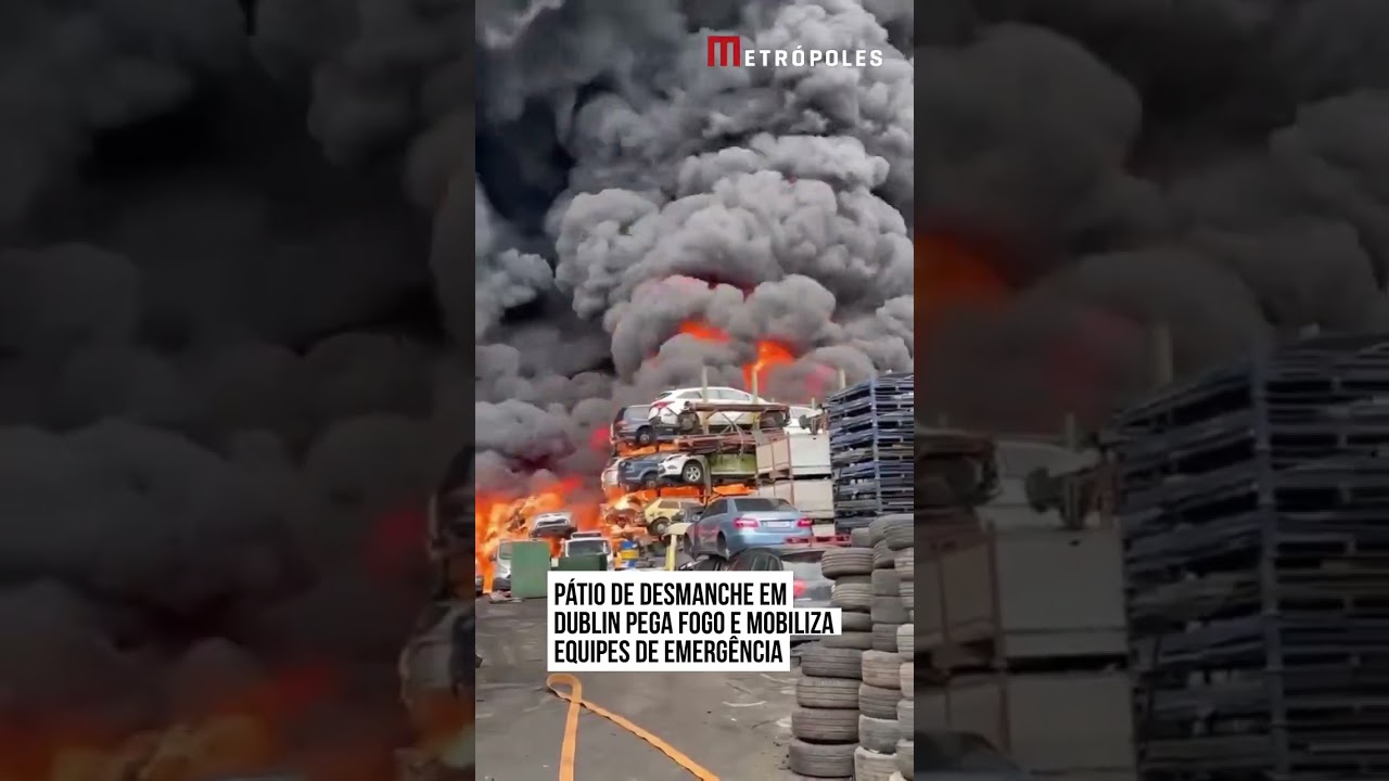 Pátio de desmanche em Dublin pega fogo e mobiliza equipes de emergência