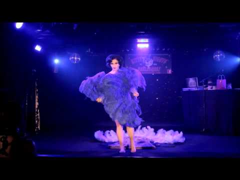 burlesque dance - Miss Indigo Blue performing her triple fan dance burlesque act live at Kitty Nights in Vancouver BC, October 2013. This act is seen in the opening sequence o...