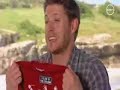 Jensen Ackles from Supernatural unwrapping birthday presents from fans. Other great vids on Jensen and Supernatural: www.youtube.com www.youtube.com www.youtube.com