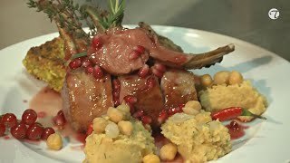 Lammkarree | Granatapfel-Chili Sauce | Schafskäse in Pistazienkruste | Kichererbsenpüree