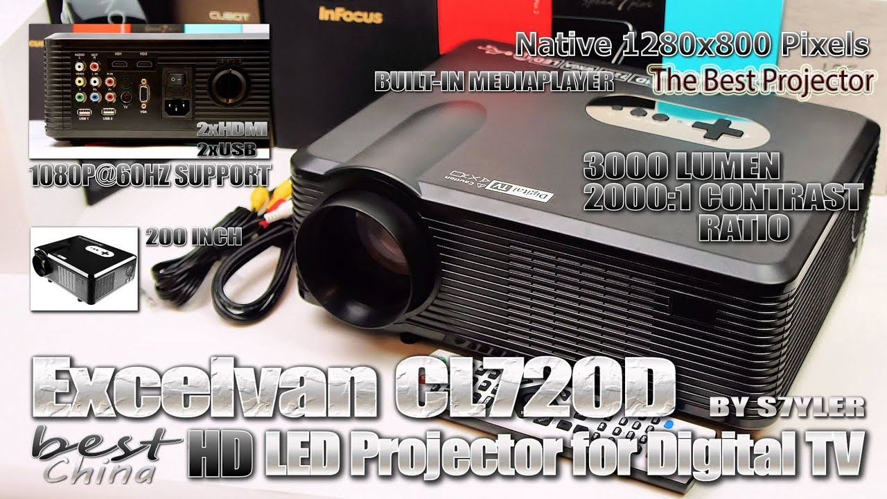 Крутой Проектор Excelvan CL720D 1280х800 c TV тюнером для домашнего кинотеатра