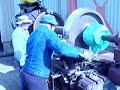 Wheel lathe in operation