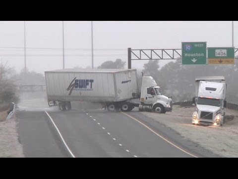 HD Tractor-trailer wreck and Texas icy slides caught on camera - January 24, 2014